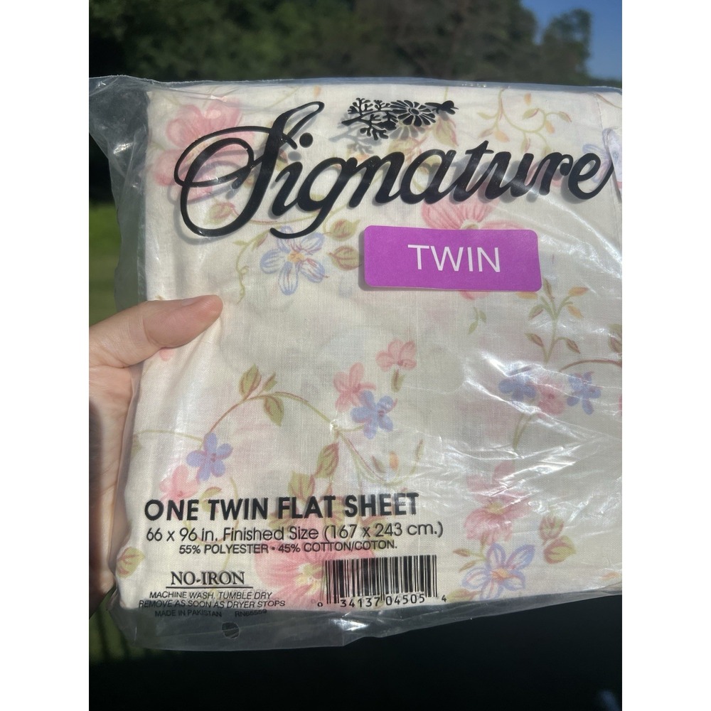 Vintage Signature Twin Flat Sheet Pink Periwinkle Floral Cottagecore 66x96